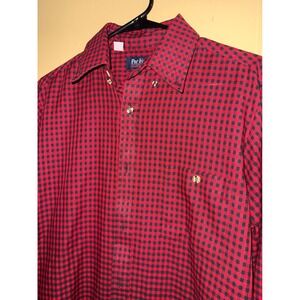 Par Four Sportswear Mens Red Black Gingham Button Down‎ Shirt, Medium